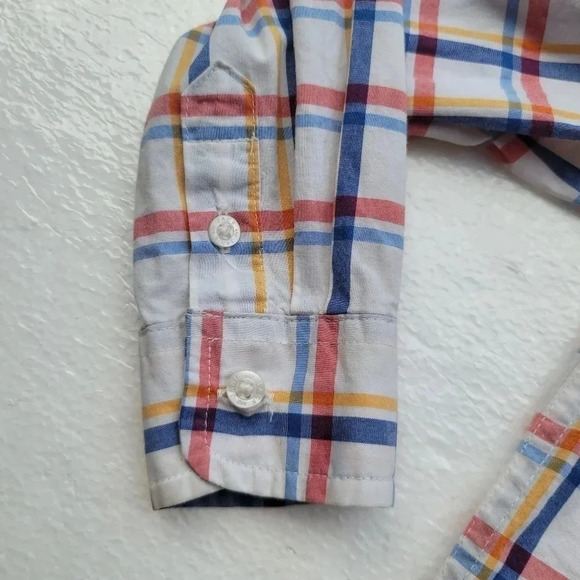 Janie and Jack Boy's Size 4 Shirt Button Down Long Sleeves Plaid Cotton Blue Red - Picture 6 of 9